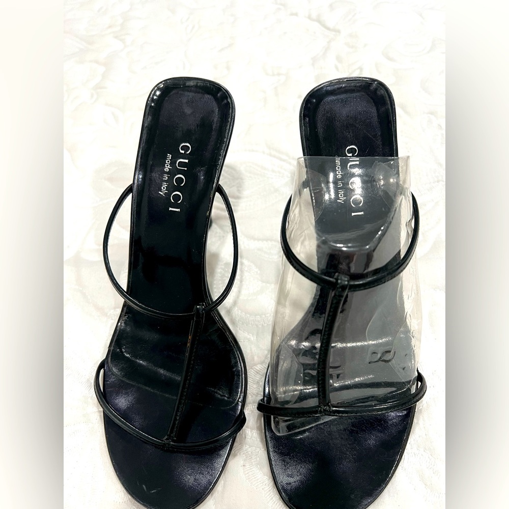 Gucci open toe leather slide heels